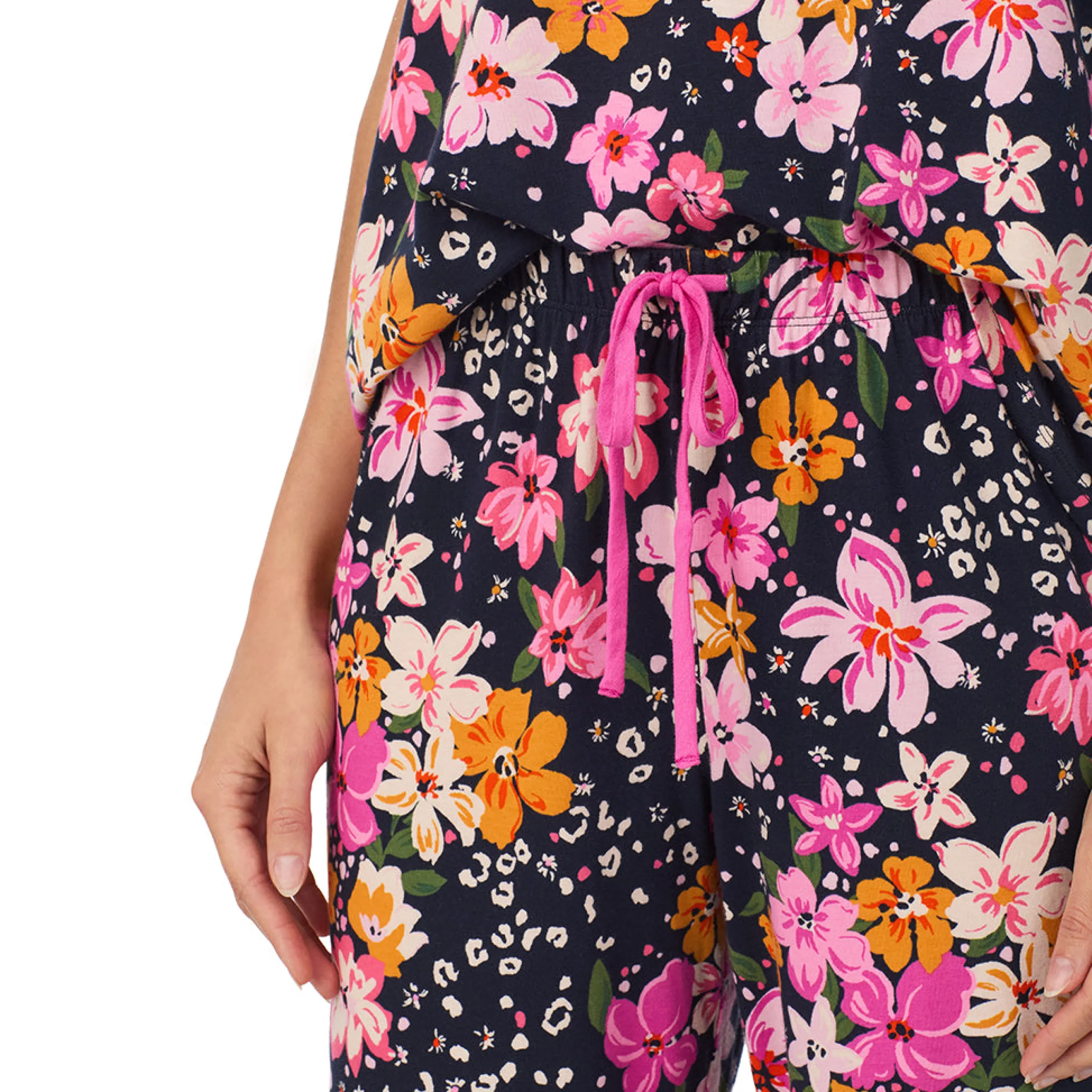 Clearance Cotton Rich Short Sleeve Top with Cropped Pant Pajama Set Women Sleepwear