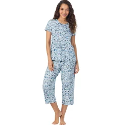 Clearance Cotton Rich Short Sleeve Top with Cropped Pant Pajama Set Women Sleepwear