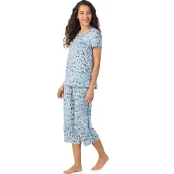 Clearance Cotton Rich Short Sleeve Top with Cropped Pant Pajama Set Women Sleepwear