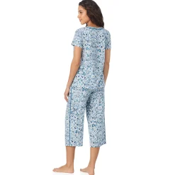 Clearance Cotton Rich Short Sleeve Top with Cropped Pant Pajama Set Women Sleepwear