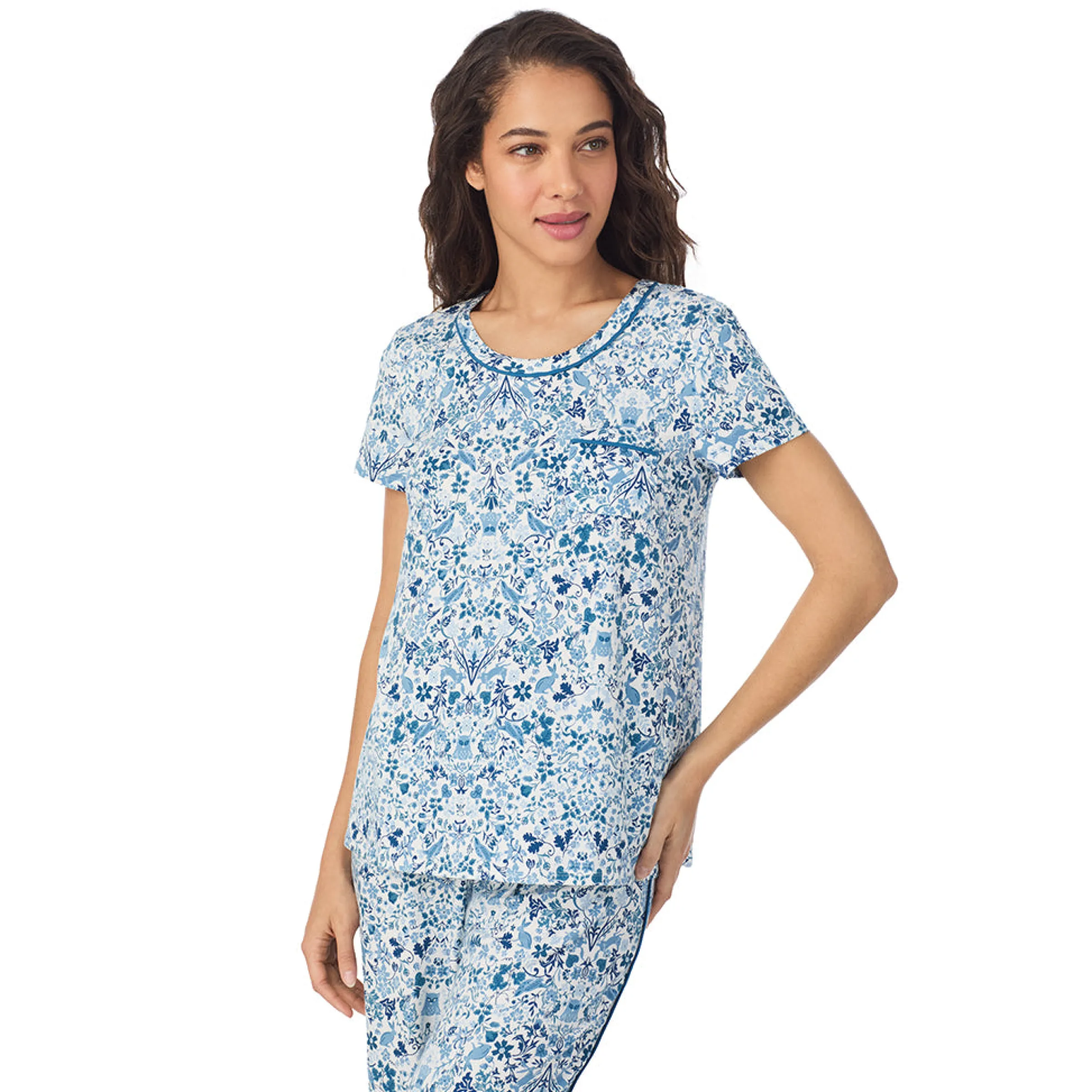 Clearance Cotton Rich Short Sleeve Top with Cropped Pant Pajama Set Women Sleepwear