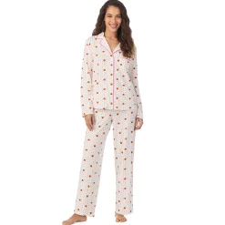 Clearance Cotton-Blend Long Sleeve Notch Collar 2-Pc Pajama Set Women Long Sleeves|Sleepwear