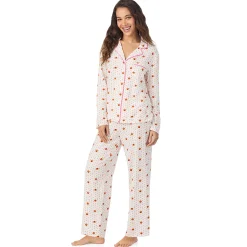 Clearance Cotton-Blend Long Sleeve Notch Collar 2-Pc Pajama Set Women Long Sleeves|Sleepwear