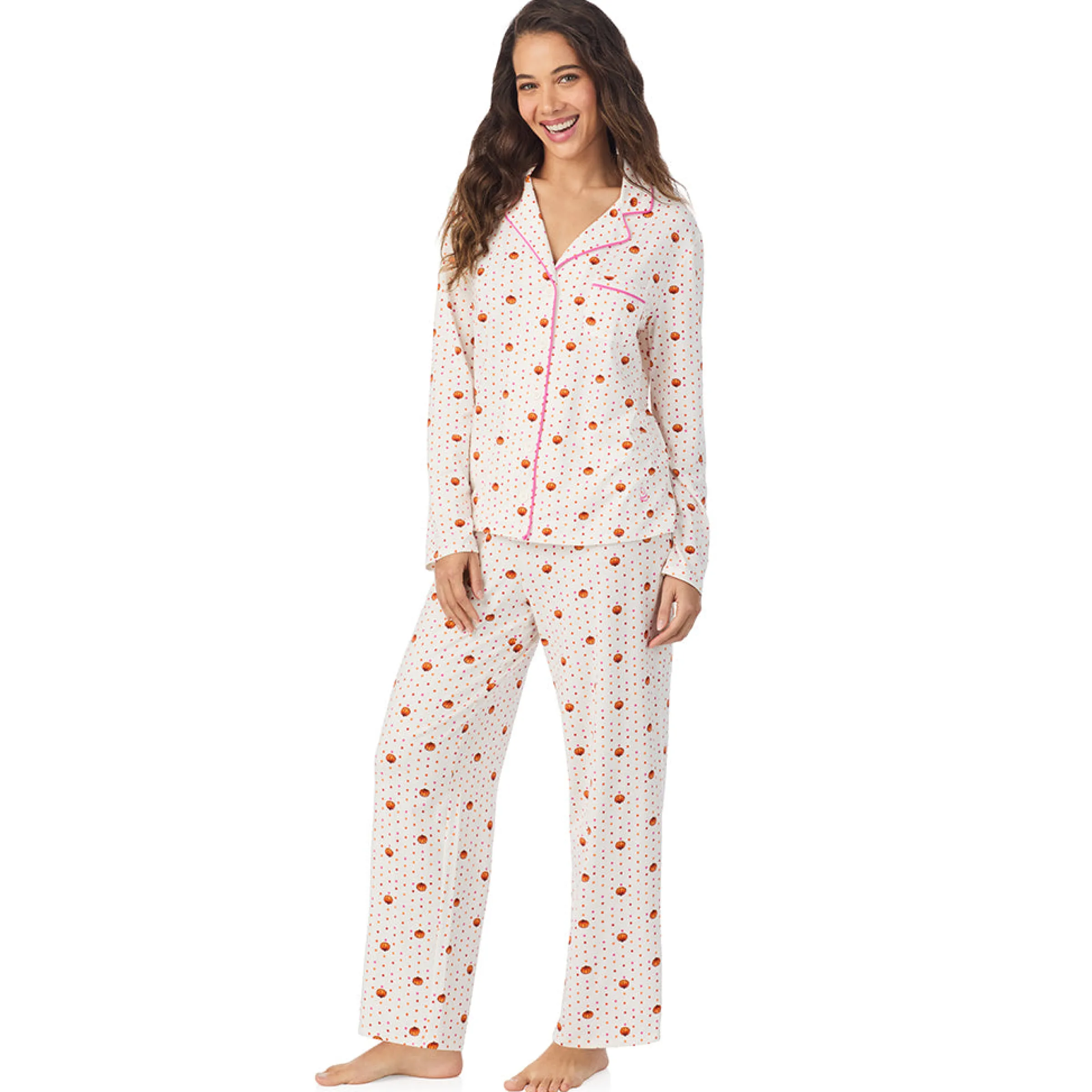 Clearance Cotton-Blend Long Sleeve Notch Collar 2-Pc Pajama Set Women Long Sleeves|Sleepwear