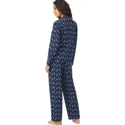Clearance Cotton-Blend Long Sleeve Notch Collar 2-Pc Pajama Set Women Long Sleeves|Sleepwear