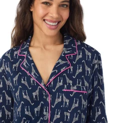Clearance Cotton-Blend Long Sleeve Notch Collar 2-Pc Pajama Set Women Long Sleeves|Sleepwear