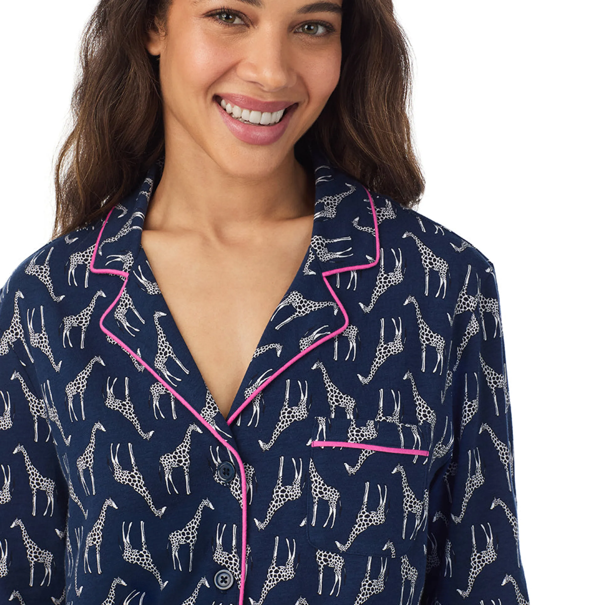 Clearance Cotton-Blend Long Sleeve Notch Collar 2-Pc Pajama Set Women Long Sleeves|Sleepwear