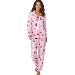 Clearance Cotton-Blend Long Sleeve Notch Collar 2-Pc Pajama Set Women Long Sleeves|Sleepwear