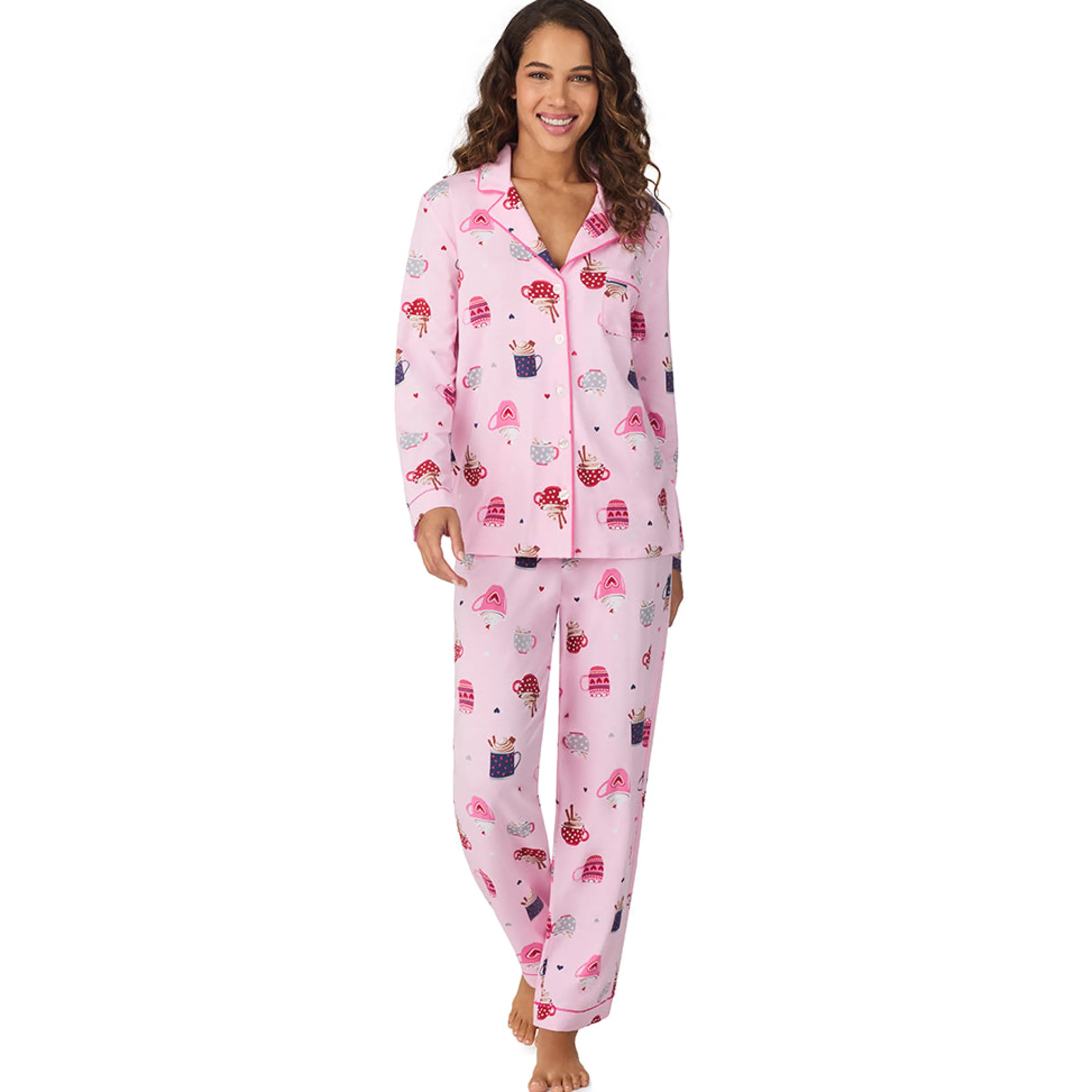 Clearance Cotton-Blend Long Sleeve Notch Collar 2-Pc Pajama Set Women Long Sleeves|Sleepwear