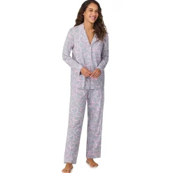 Clearance Cotton-Blend Long Sleeve Notch Collar 2-Pc Pajama Set Women Long Sleeves|Sleepwear
