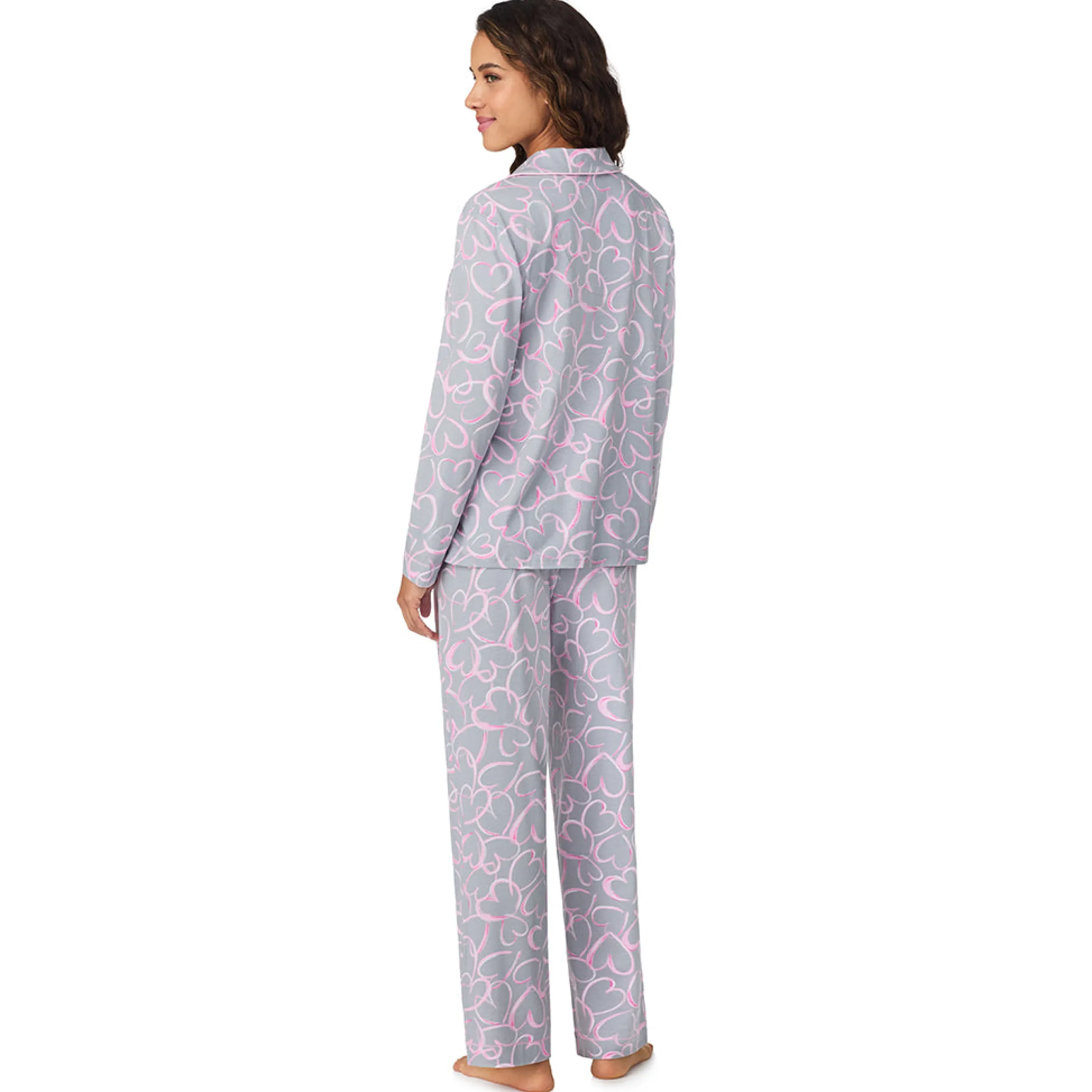 Clearance Cotton-Blend Long Sleeve Notch Collar 2-Pc Pajama Set Women Long Sleeves|Sleepwear