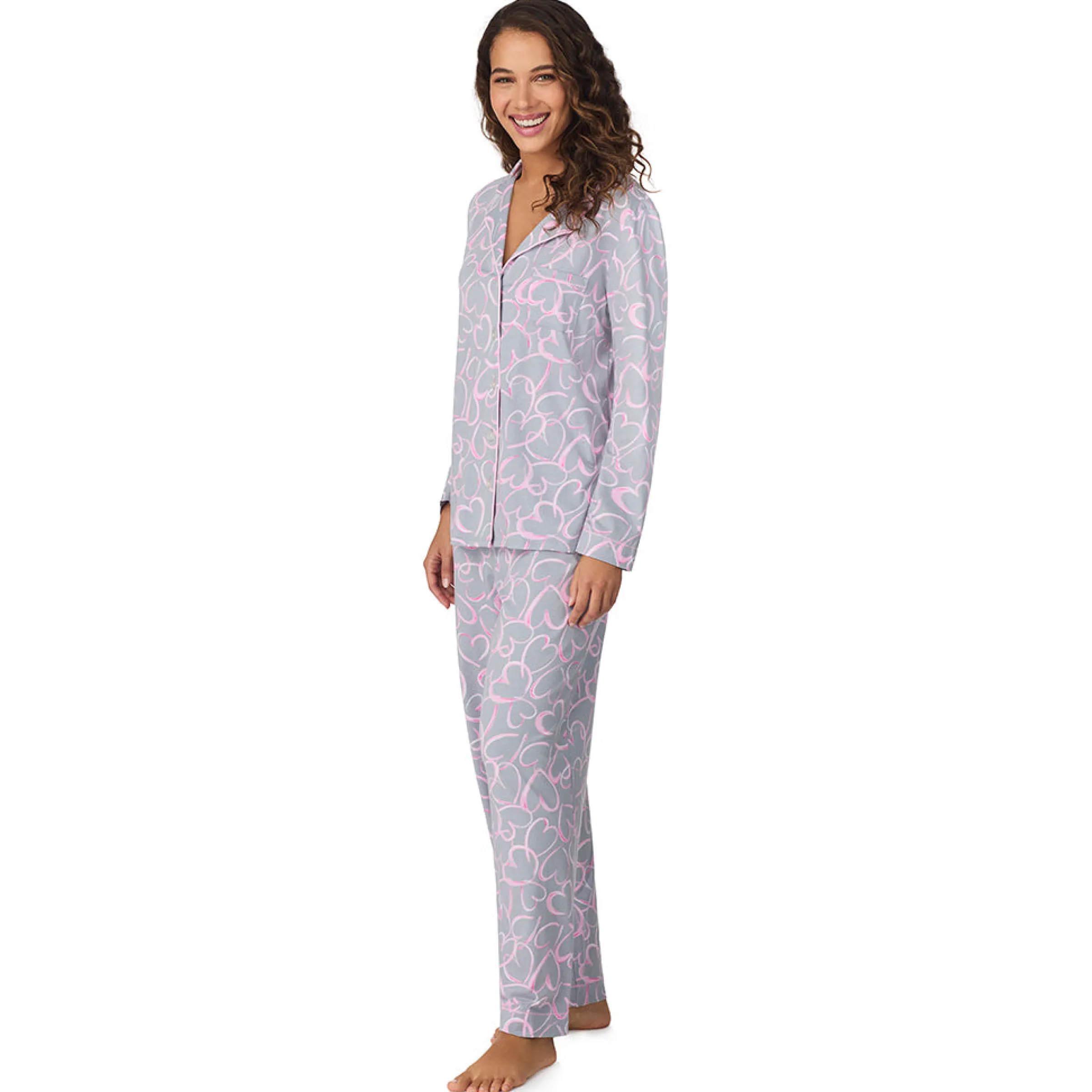 Clearance Cotton-Blend Long Sleeve Notch Collar 2-Pc Pajama Set Women Long Sleeves|Sleepwear