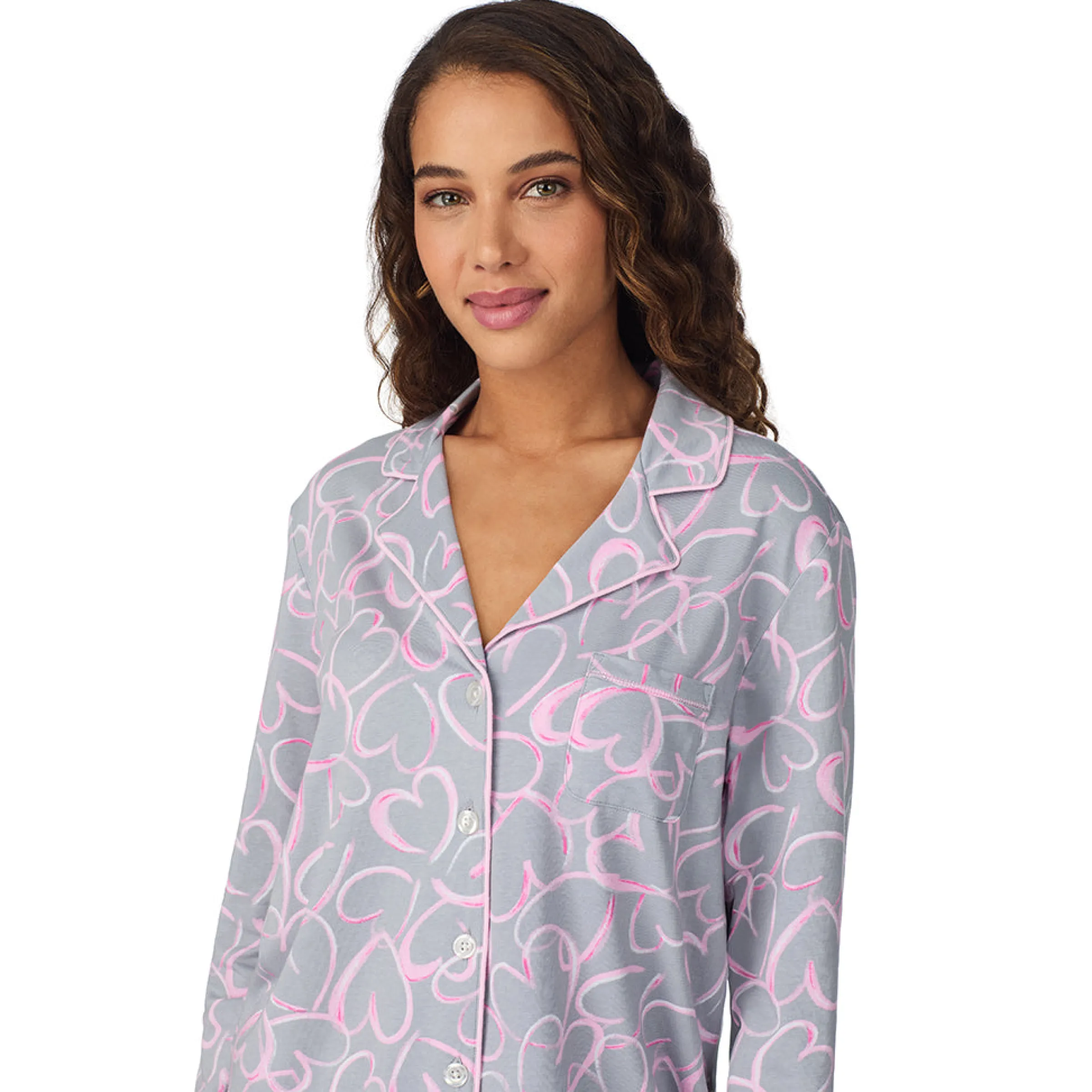 Clearance Cotton-Blend Long Sleeve Notch Collar 2-Pc Pajama Set Women Long Sleeves|Sleepwear