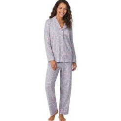 Clearance Cotton-Blend Long Sleeve Notch Collar 2-Pc Pajama Set Women Long Sleeves|Sleepwear