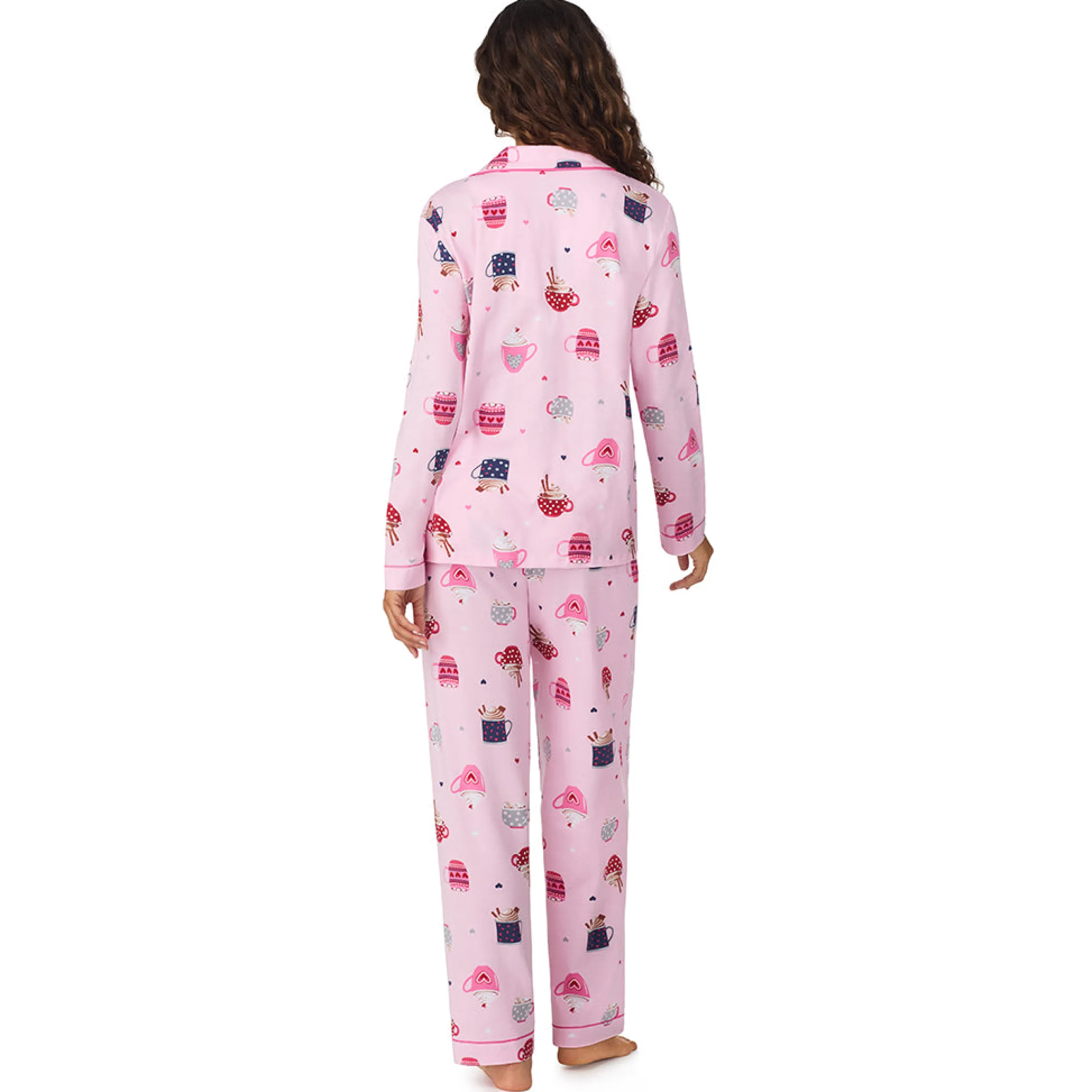 Clearance Cotton-Blend Long Sleeve Notch Collar 2-Pc Pajama Set Women Long Sleeves|Sleepwear