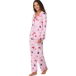 Clearance Cotton-Blend Long Sleeve Notch Collar 2-Pc Pajama Set Women Long Sleeves|Sleepwear