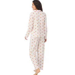 Clearance Cotton-Blend Long Sleeve Notch Collar 2-Pc Pajama Set Women Long Sleeves|Sleepwear