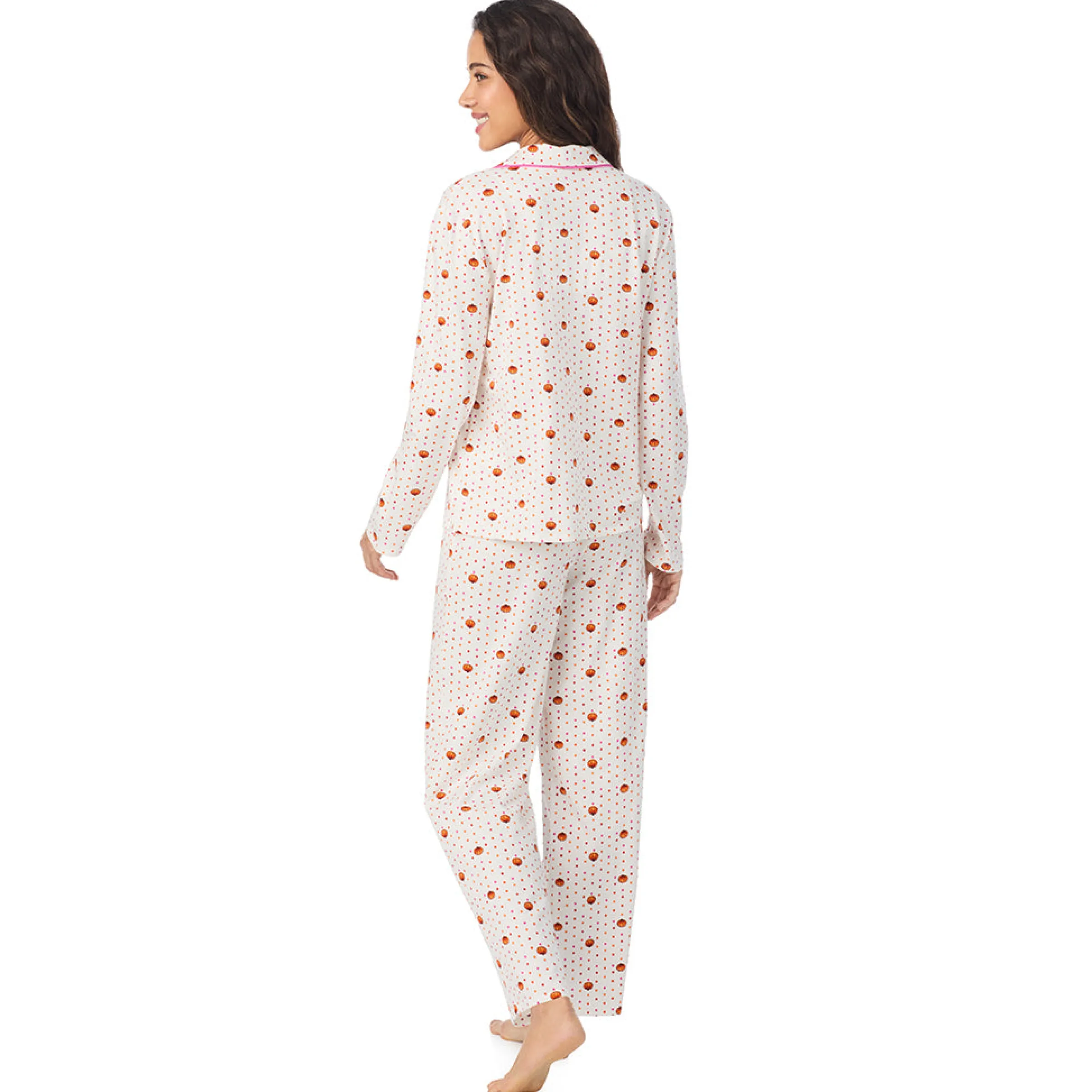 Clearance Cotton-Blend Long Sleeve Notch Collar 2-Pc Pajama Set Women Long Sleeves|Sleepwear