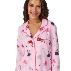 Clearance Cotton-Blend Long Sleeve Notch Collar 2-Pc Pajama Set Women Long Sleeves|Sleepwear