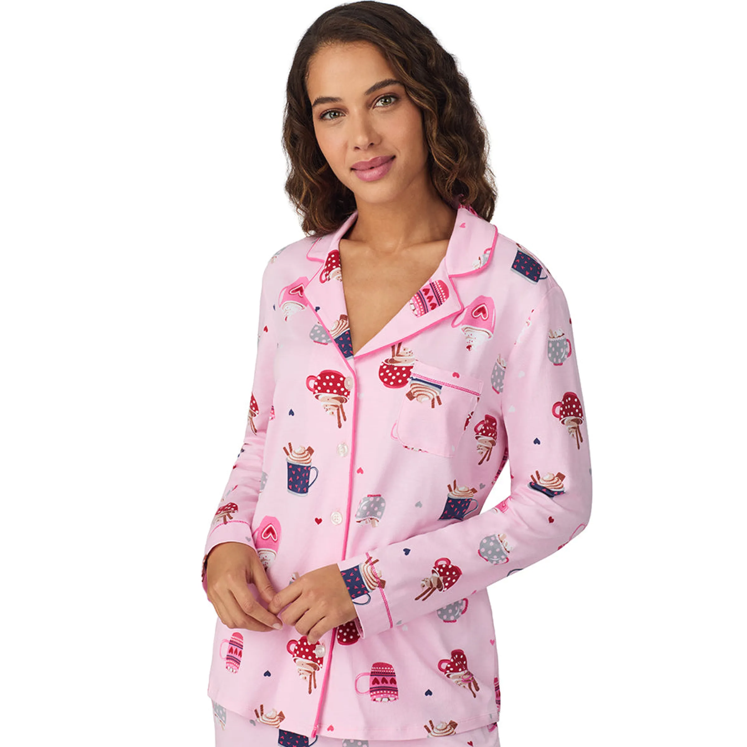 Clearance Cotton-Blend Long Sleeve Notch Collar 2-Pc Pajama Set Women Long Sleeves|Sleepwear