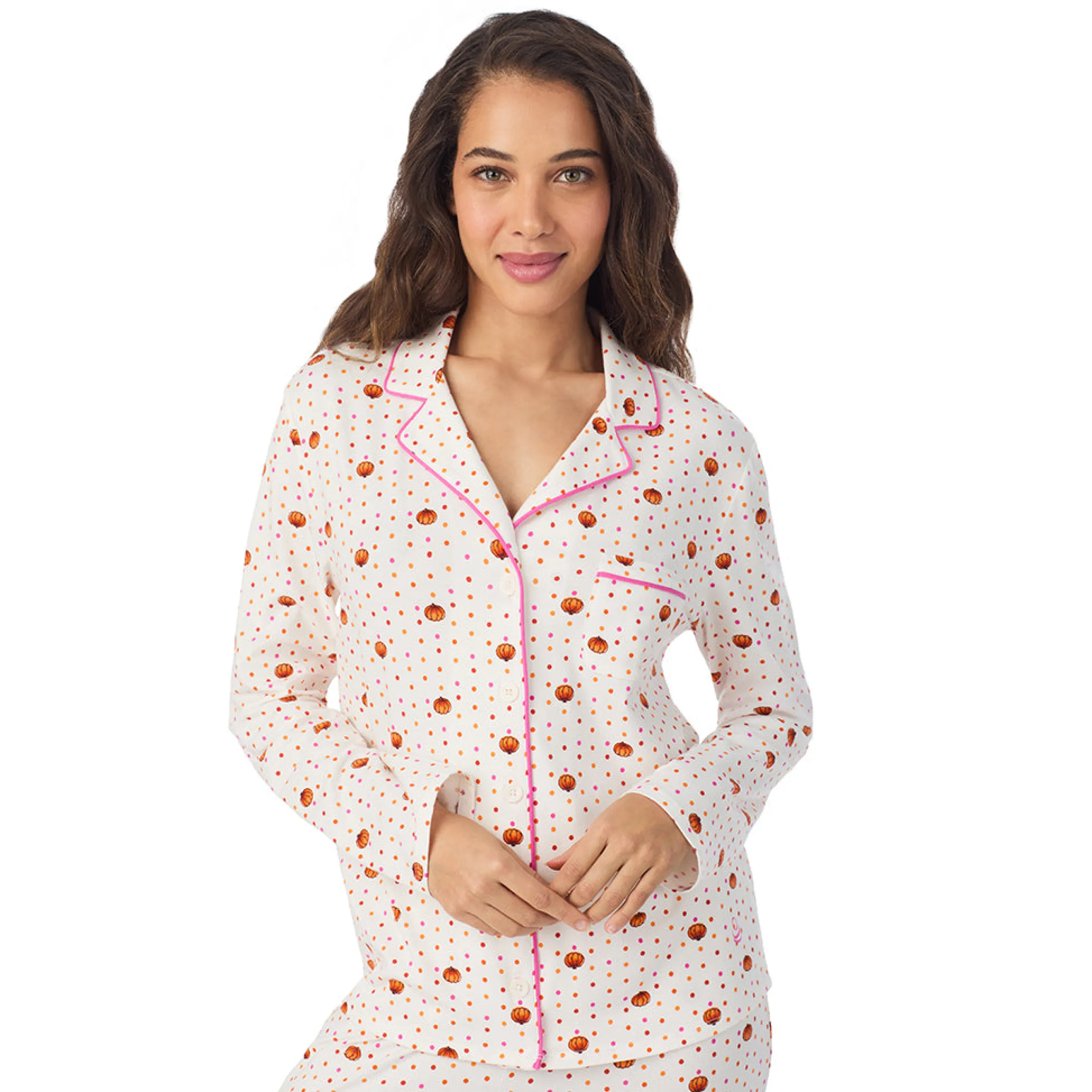 Clearance Cotton-Blend Long Sleeve Notch Collar 2-Pc Pajama Set Women Long Sleeves|Sleepwear