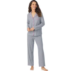 Clearance Cotton-Blend Long Sleeve Notch Collar 2-Pc Pajama Set Women Long Sleeves|Sleepwear