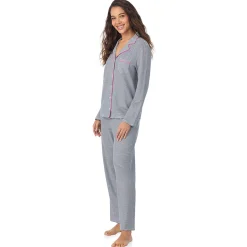 Clearance Cotton-Blend Long Sleeve Notch Collar 2-Pc Pajama Set Women Long Sleeves|Sleepwear