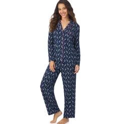 Clearance Cotton-Blend Long Sleeve Notch Collar 2-Pc Pajama Set Women Long Sleeves|Sleepwear