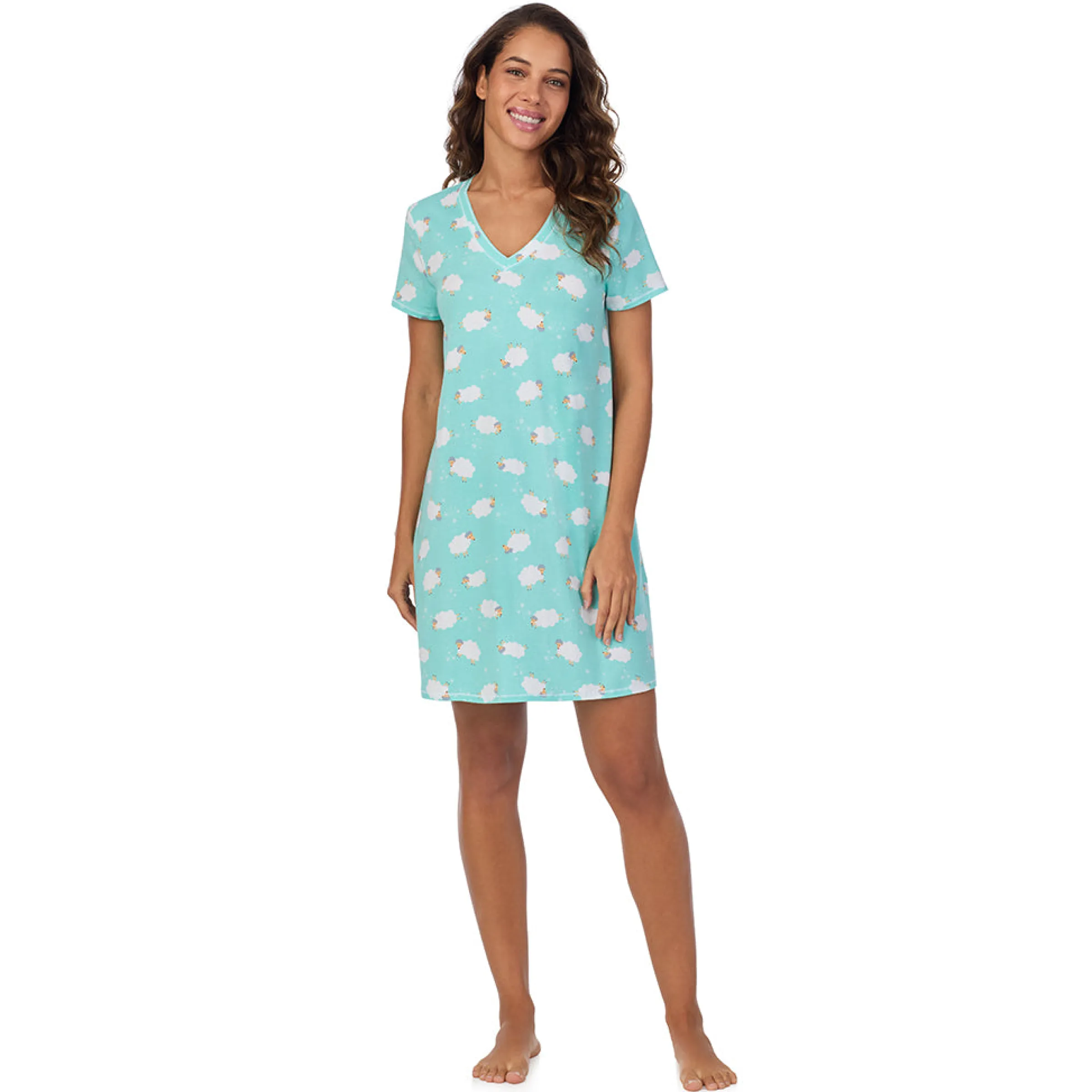 Cotton-Blend Short Sleeve V-Neck Sleep Shirt Women Sleepwear