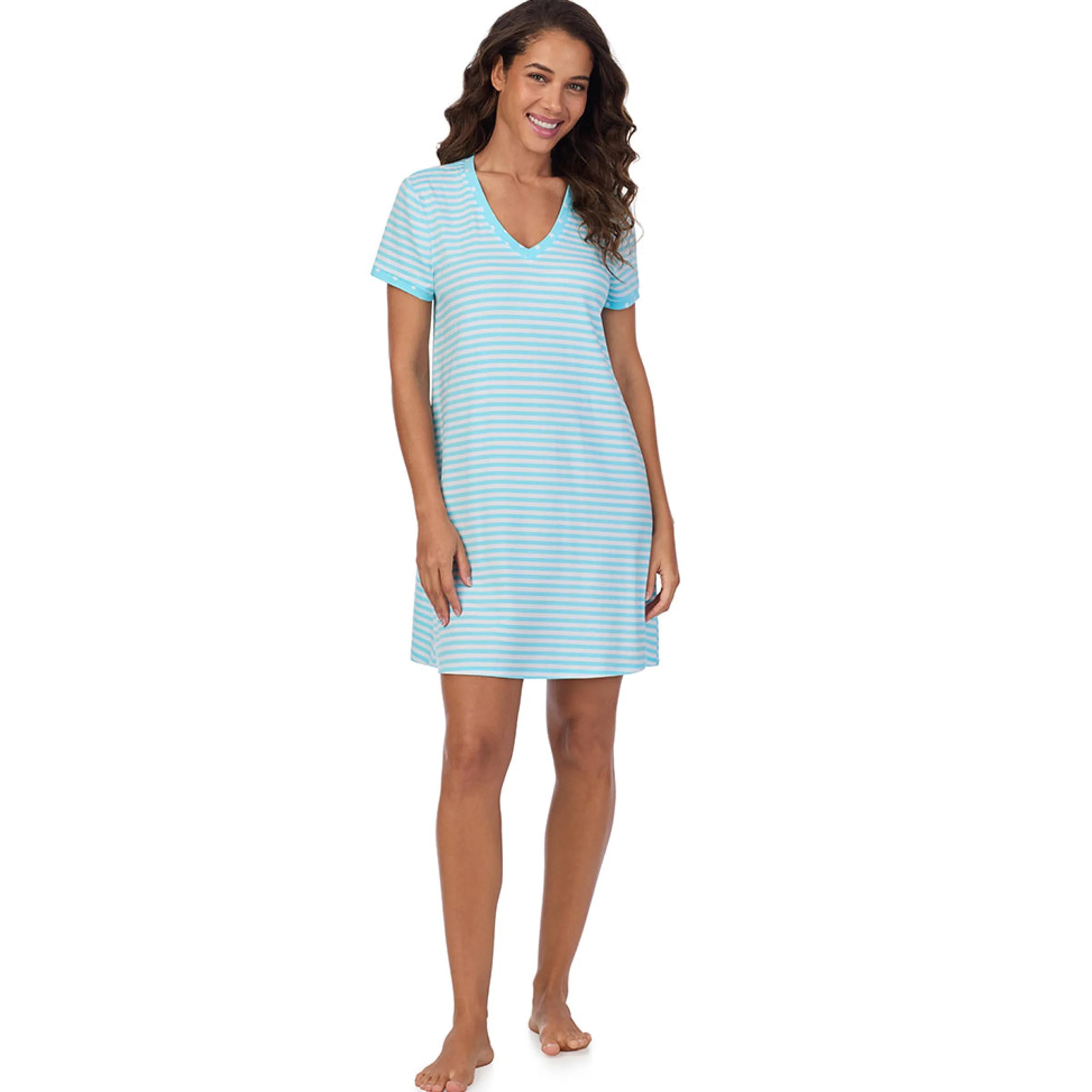 Cotton-Blend Short Sleeve V-Neck Sleep Shirt Women Sleepwear