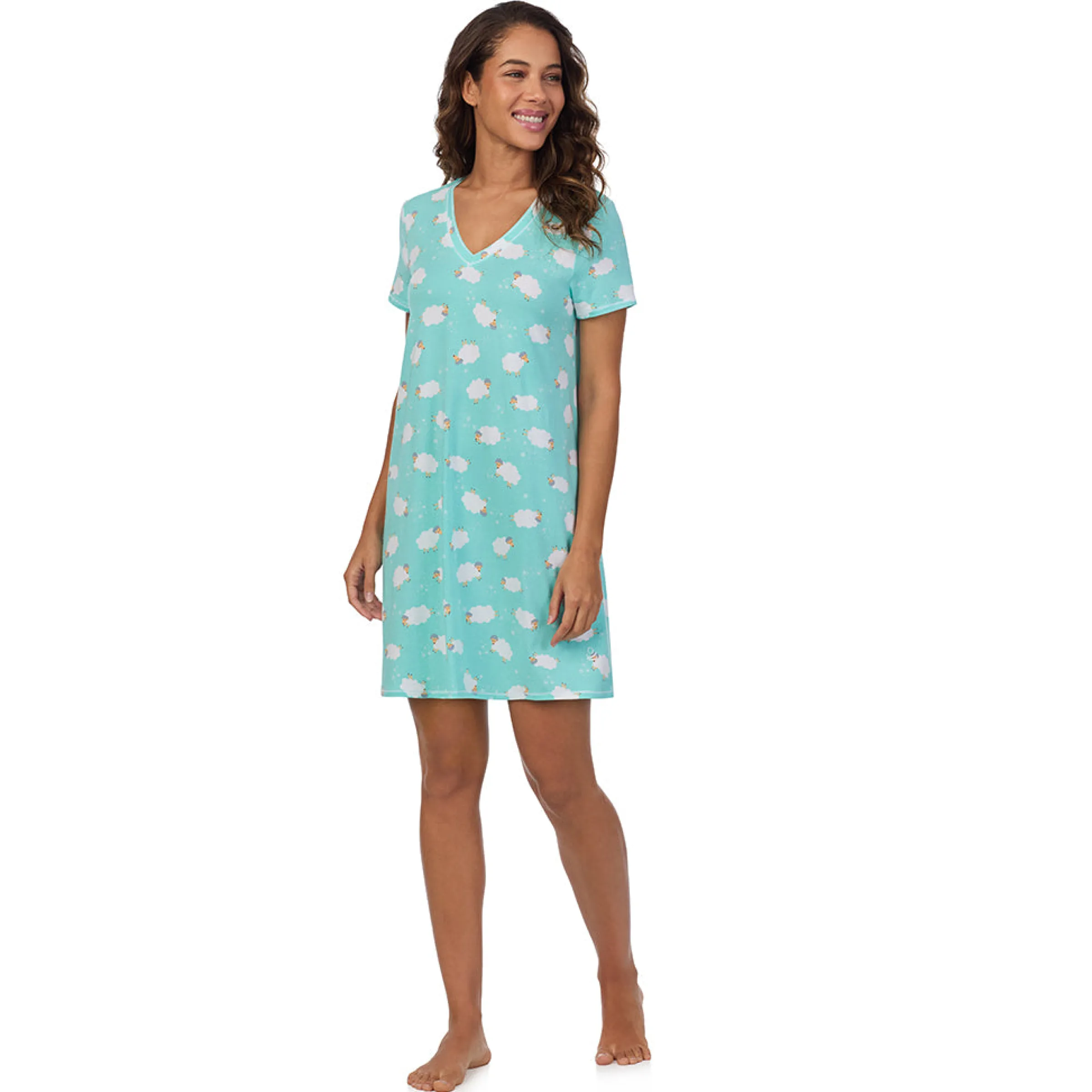 Cotton-Blend Short Sleeve V-Neck Sleep Shirt Women Sleepwear