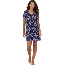Cotton-Blend Short Sleeve V-Neck Sleep Shirt Women Sleepwear