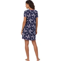 Cotton-Blend Short Sleeve V-Neck Sleep Shirt Women Sleepwear