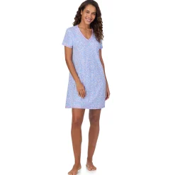 Cotton-Blend Short Sleeve V-Neck Sleep Shirt Women Sleepwear