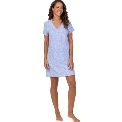 Cotton-Blend Short Sleeve V-Neck Sleep Shirt Women Sleepwear