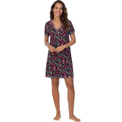 Cotton-Blend Short Sleeve V-Neck Sleep Shirt Women Sleepwear
