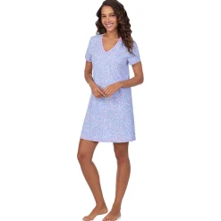 Cotton-Blend Short Sleeve V-Neck Sleep Shirt Women Sleepwear