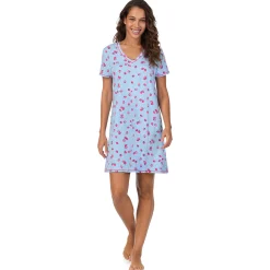 Cotton-Blend Short Sleeve V-Neck Sleep Shirt Women Sleepwear