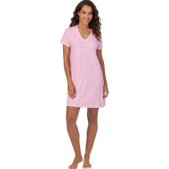 Cotton-Blend Short Sleeve V-Neck Sleep Shirt Women Sleepwear