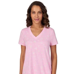 Cotton-Blend Short Sleeve V-Neck Sleep Shirt Women Sleepwear