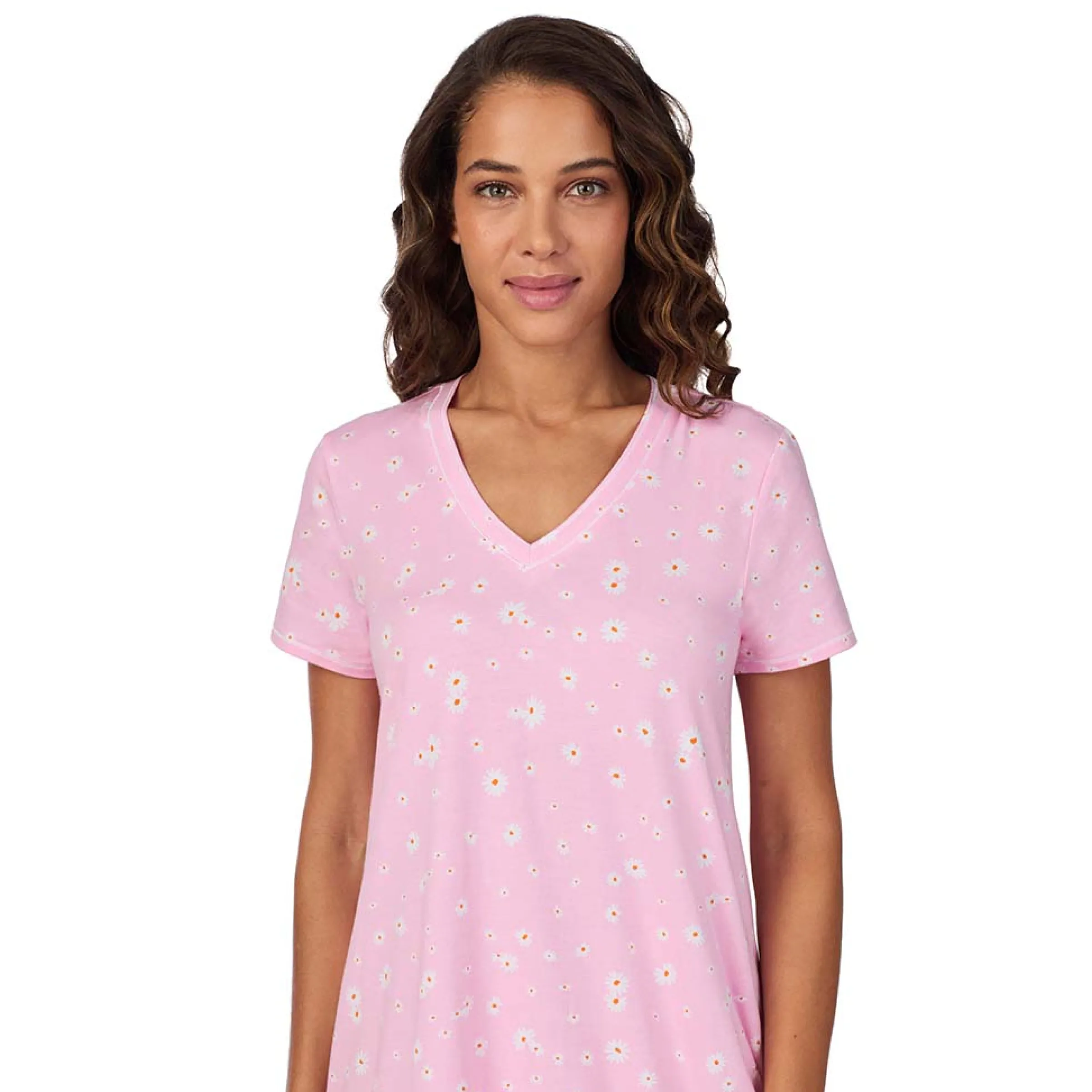 Cotton-Blend Short Sleeve V-Neck Sleep Shirt Women Sleepwear