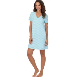 Cotton-Blend Short Sleeve V-Neck Sleep Shirt Women Sleepwear