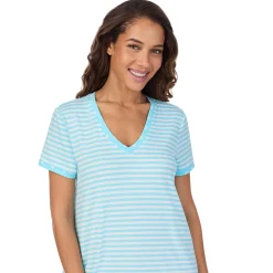 Cotton-Blend Short Sleeve V-Neck Sleep Shirt Women Sleepwear