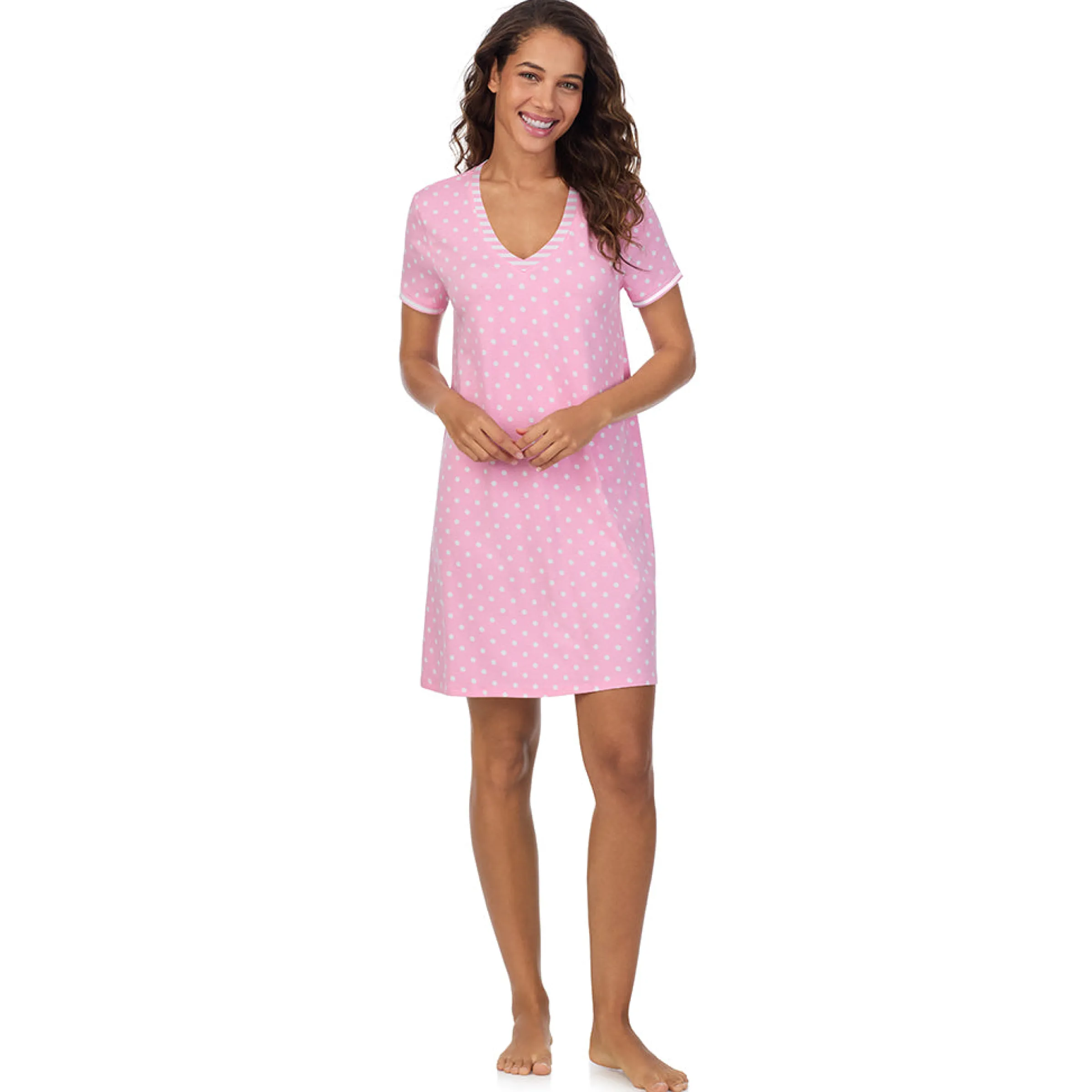 Cotton-Blend Short Sleeve V-Neck Sleep Shirt Women Sleepwear
