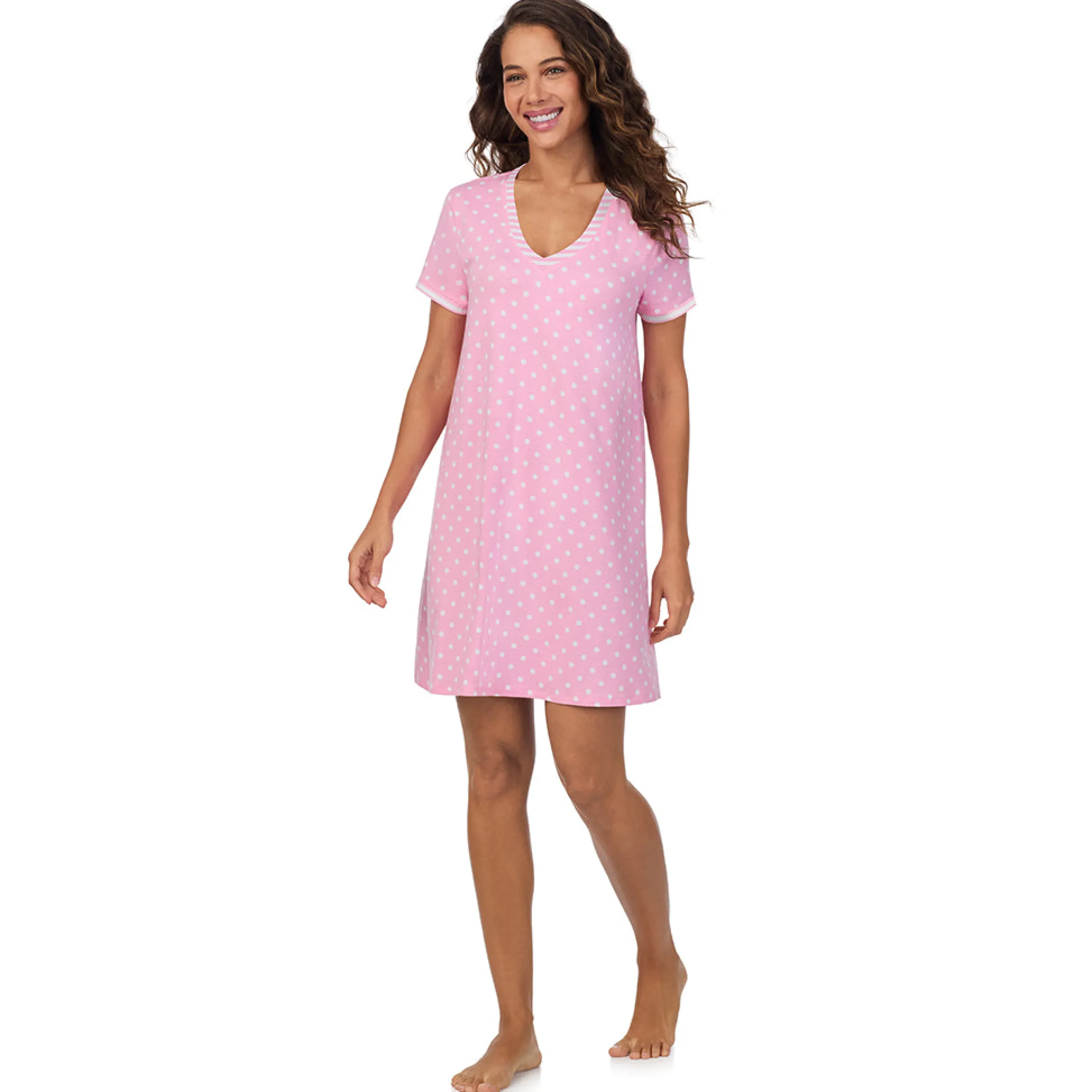 Cotton-Blend Short Sleeve V-Neck Sleep Shirt Women Sleepwear