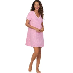 Cotton-Blend Short Sleeve V-Neck Sleep Shirt Women Sleepwear