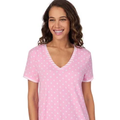 Cotton-Blend Short Sleeve V-Neck Sleep Shirt Women Sleepwear