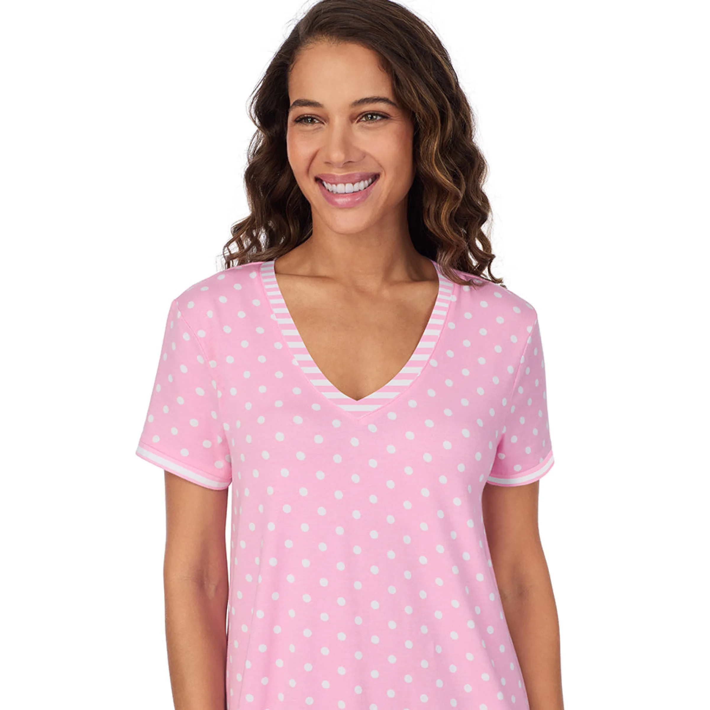 Cotton-Blend Short Sleeve V-Neck Sleep Shirt Women Sleepwear
