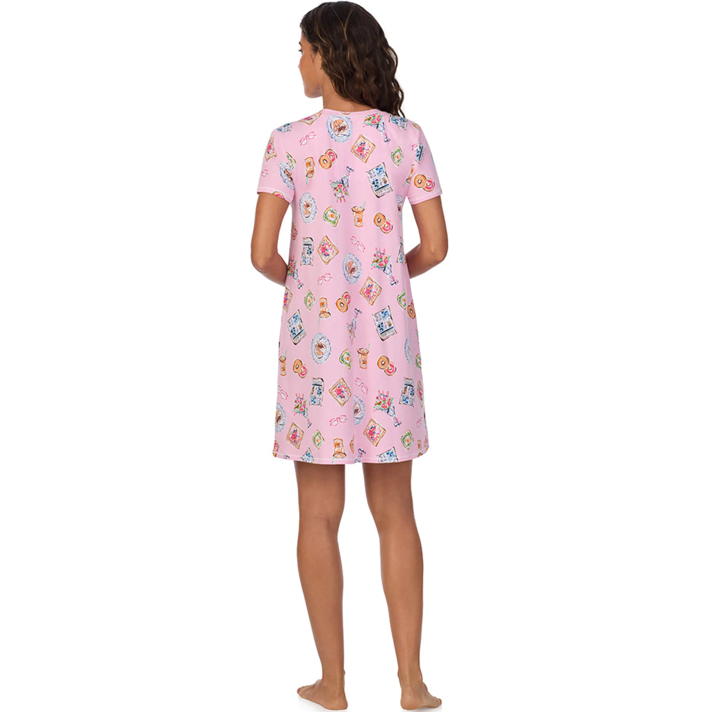 Cotton-Blend Short Sleeve V-Neck Sleep Shirt Women Sleepwear