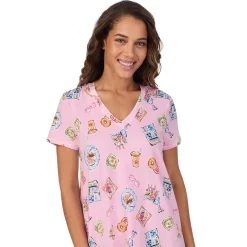 Cotton-Blend Short Sleeve V-Neck Sleep Shirt Women Sleepwear